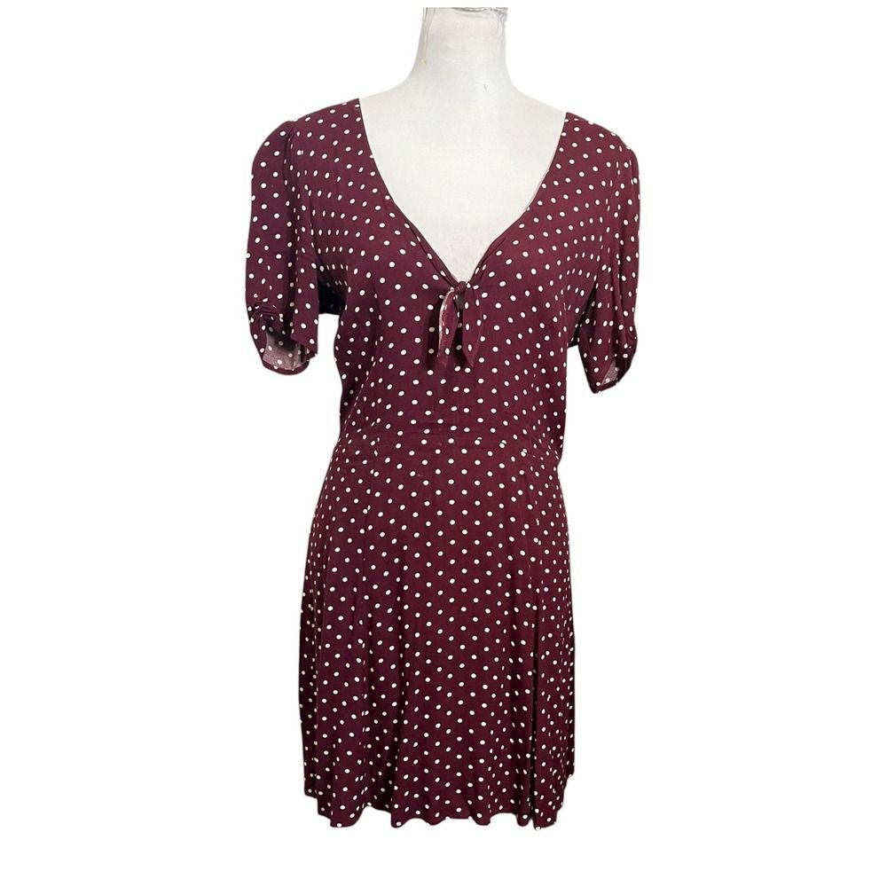 Reformation Irene Women's Size 8 Polka Dot Dress Tie Front Short Sleeve Back Zip - Picture 2 of 9